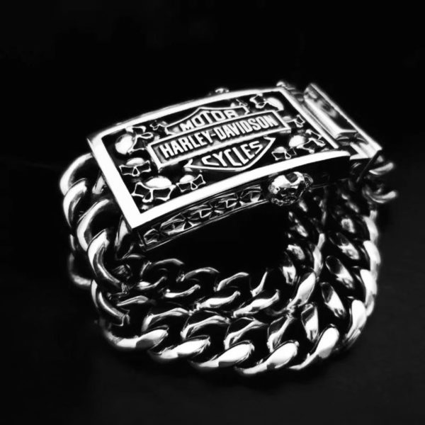 Браслет мужской на руку в байкерском стиле Harley Davidson, украшение из металла 21 см для байкеров и рокеров подарок