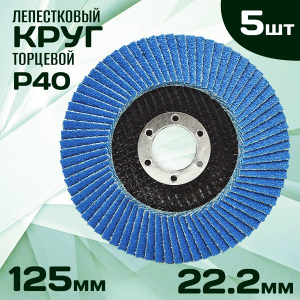 Круг лепестковый торцевой TechRome, диск шлифовальный 125 х 22.2 мм P40 5 шт